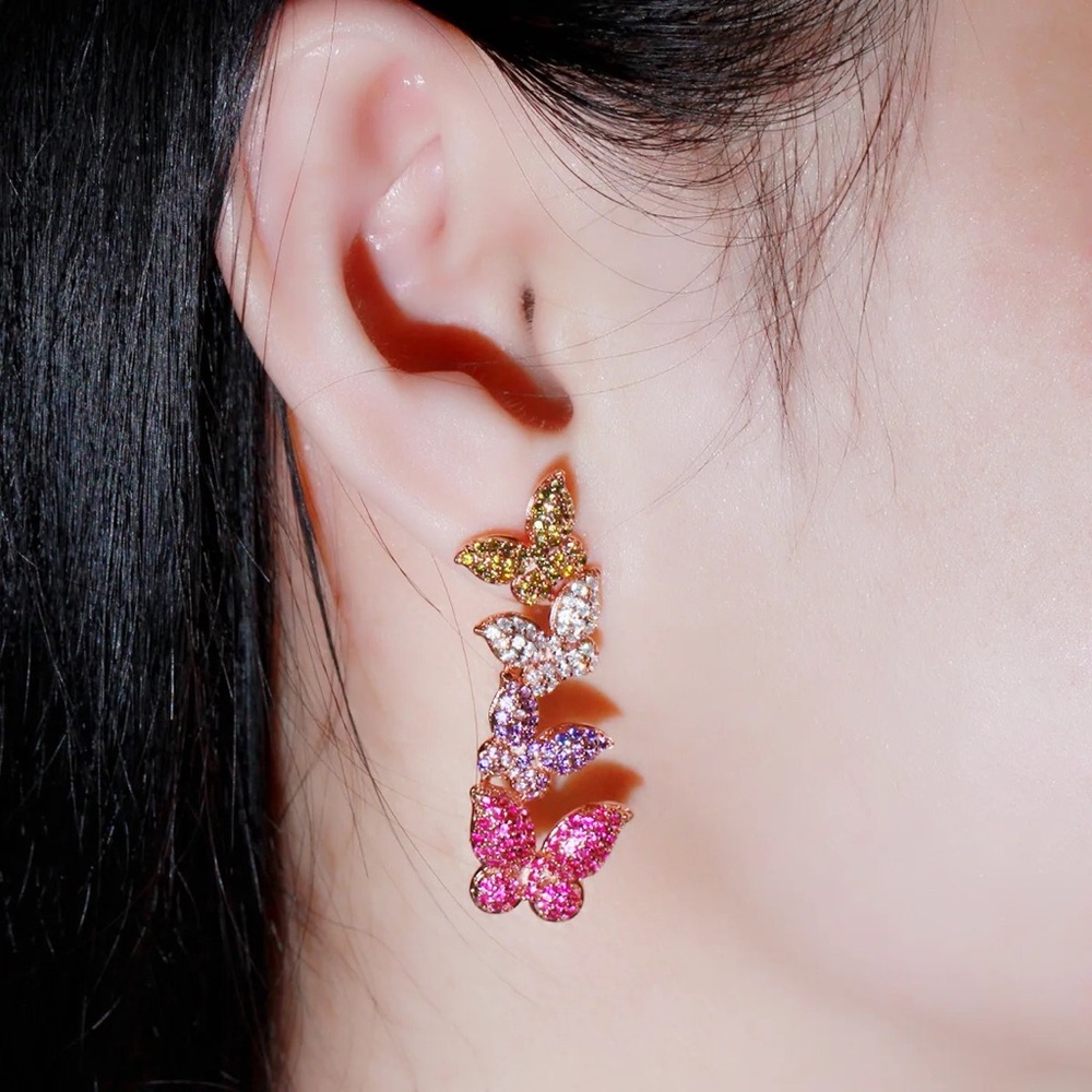 Vibrant Butterfly Earrings in Pink, Purple, and Gold